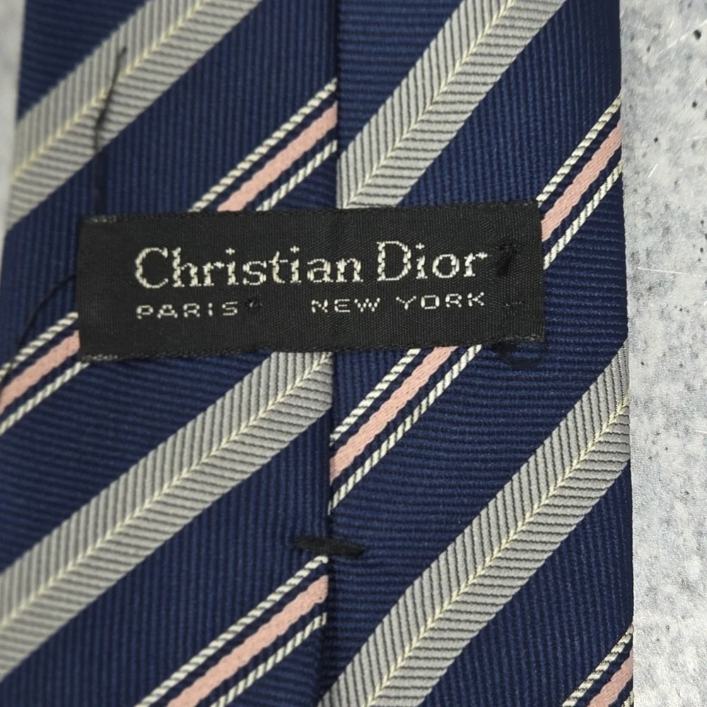 Vintage Christian Dior | Navy Pink Gray Diagonal Striped Tie